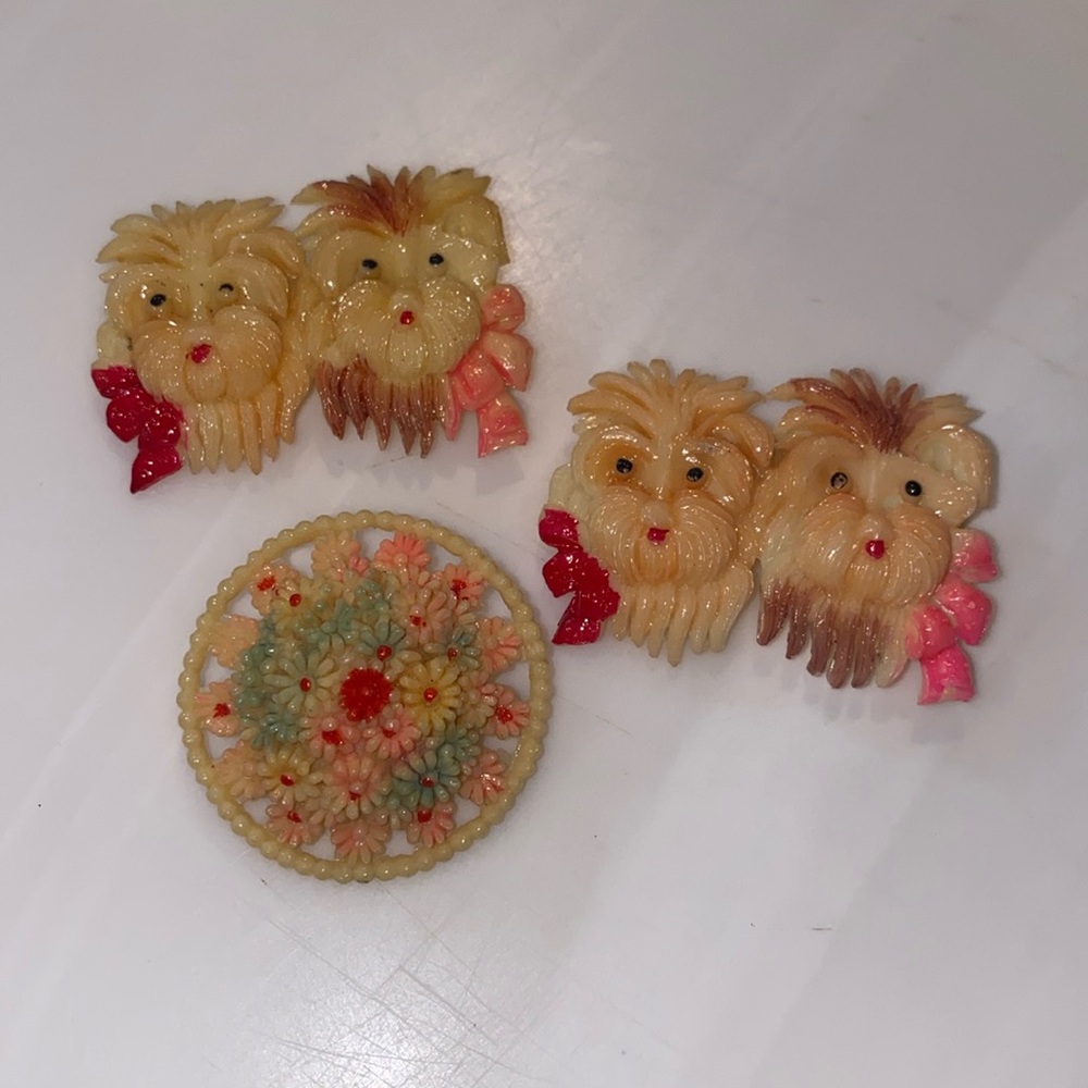 Vintage Occupied Japan Celluloid Brooches ( set of 3 )